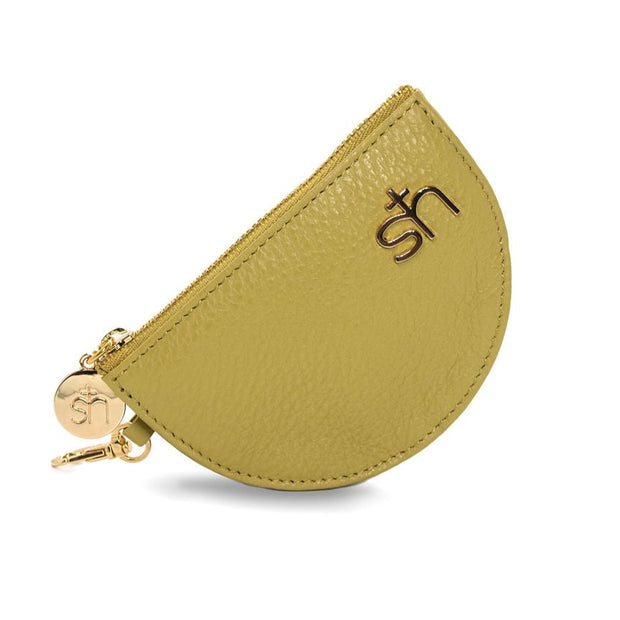 Swatzell + Heilig's Zip Coin Pouch in color Soft Olive, picture showing the side of the item