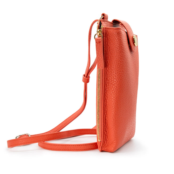 Swatzell + Heilig's Paris Phone Pouch in color Sunny Orange, picture showing the side of the item