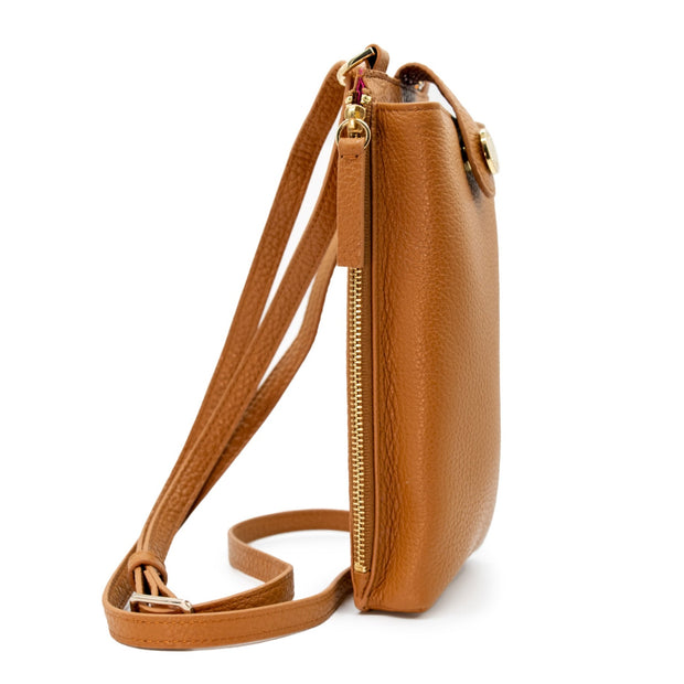 Swatzell + Heilig's Paris Phone Pouch in color Caramel, picture showing the side of the item
