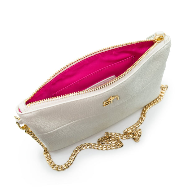 Swatzell + Heilig's Soho Bag in color Sparkling White, picture showing the top-down view of the item