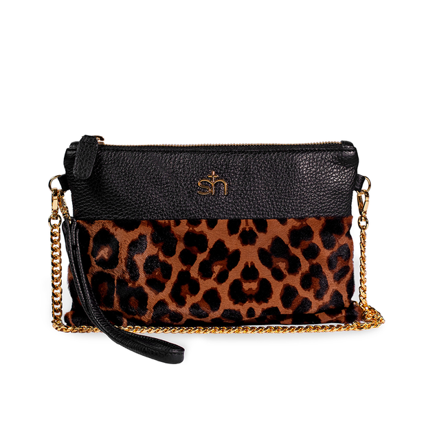 Swatzell + Heilig's Soho Bag in color Black Leopard, picture showing the front of the item