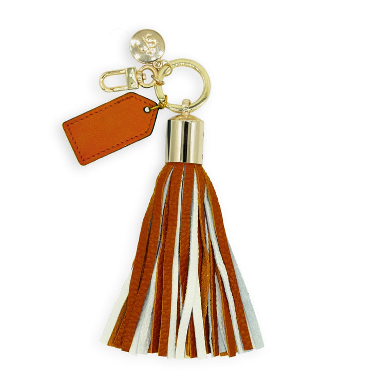Burnt Orange & White Tassel Keychain