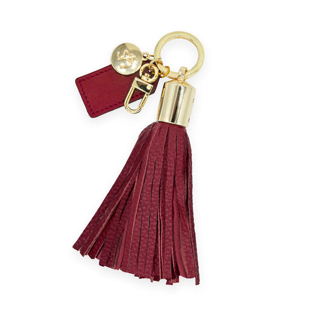 Swatzell + Heilig's Tassel keychain in color maroon
