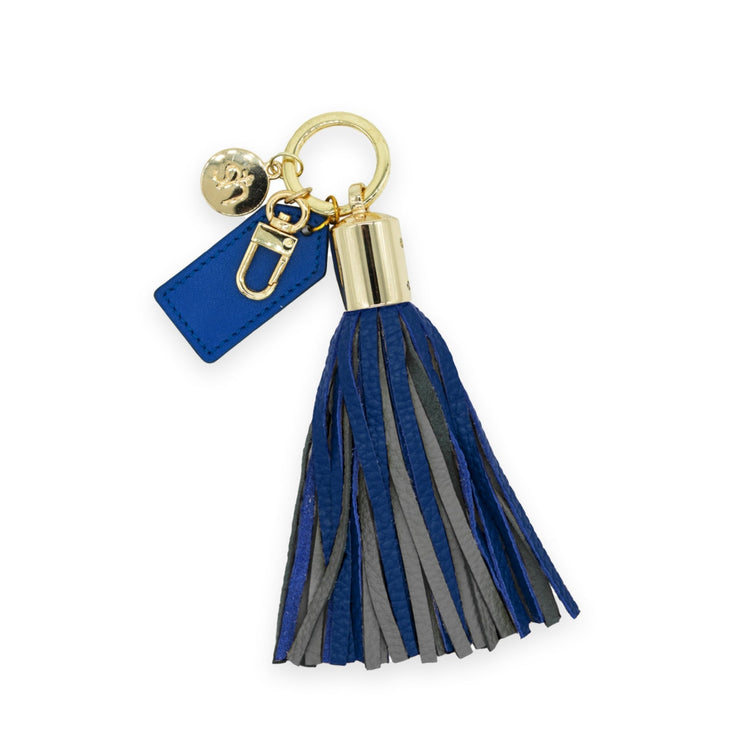 Navy Blue & Gray Tassel Keychain