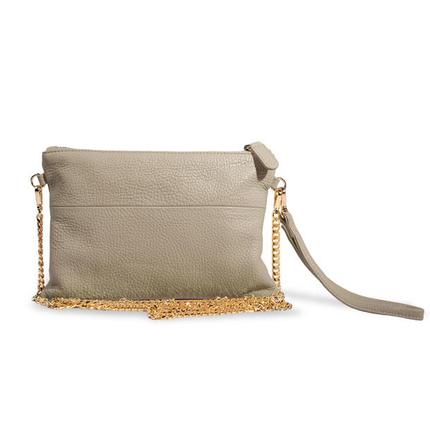 Swatzell + Heilig's Soho Bag in color Taupe, picture showing the back of the item