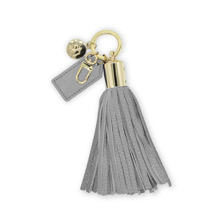 Swatzell + Heilig's Tassel keychain in color Shadow Gray